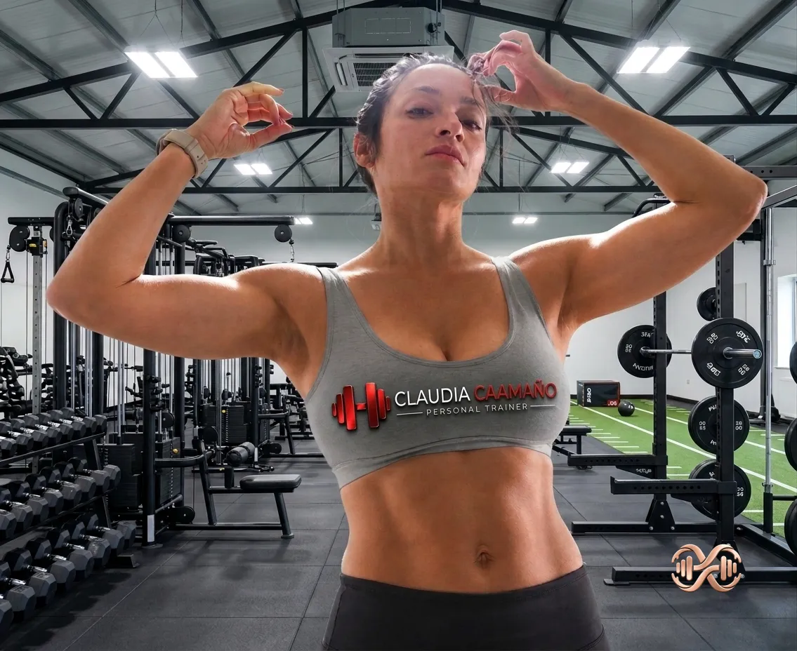 Claudia entrenando en prensa de piernas